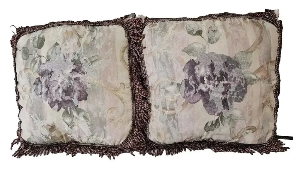 Croscill Throw Pillows Amethyst Purple Floral Tassles Set of 2 16